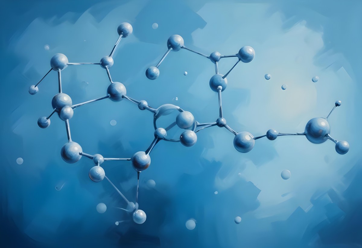 3d Model Molecular Structure With Interconnected Spheres And Rods Blue Color Scheme Scientific Visualization Clean And Modern Design Abstract Representation Of Molecules Technology Related Theme Against A Blue Ba 80 5264