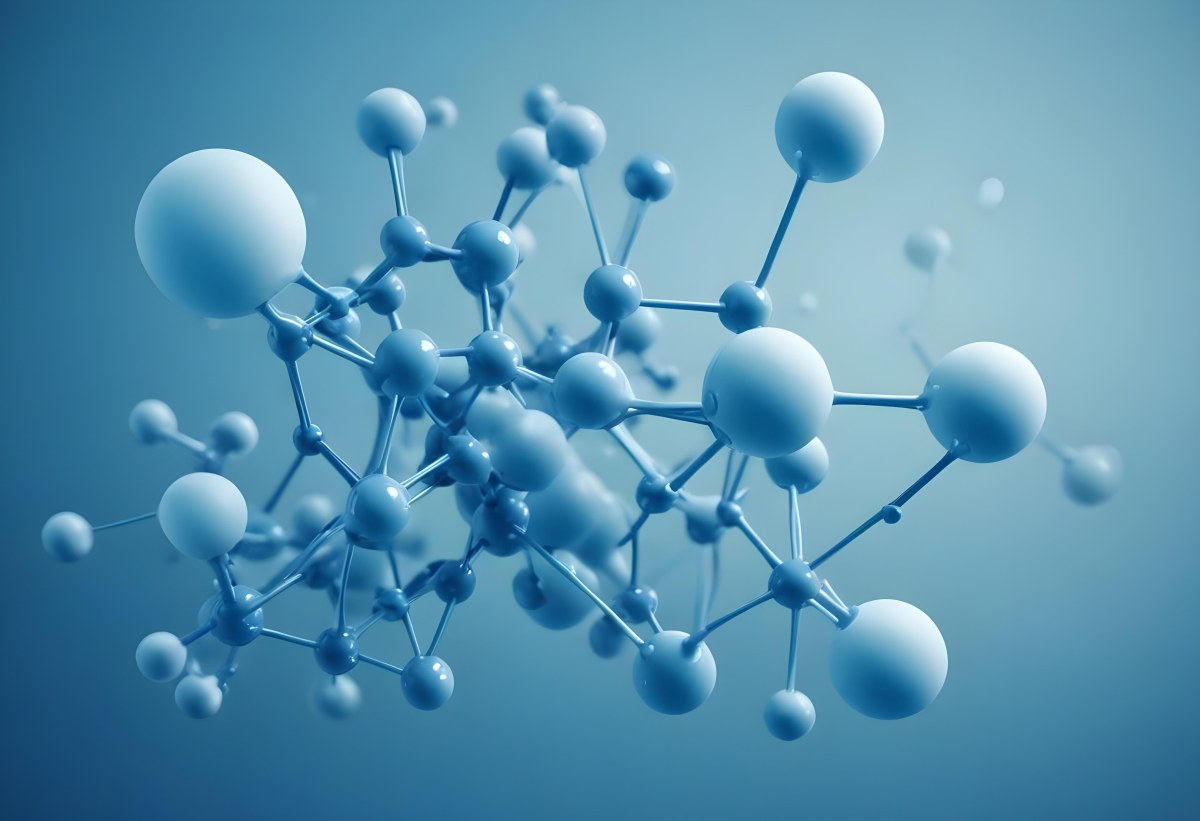 3d Model Molecular Structure With Interconnected Spheres And Rods Blue Color Scheme Scientific Visualization Clean And Modern Design Abstract Representation Of Molecules Technology Related Theme Against A Blue Ba 9 7012