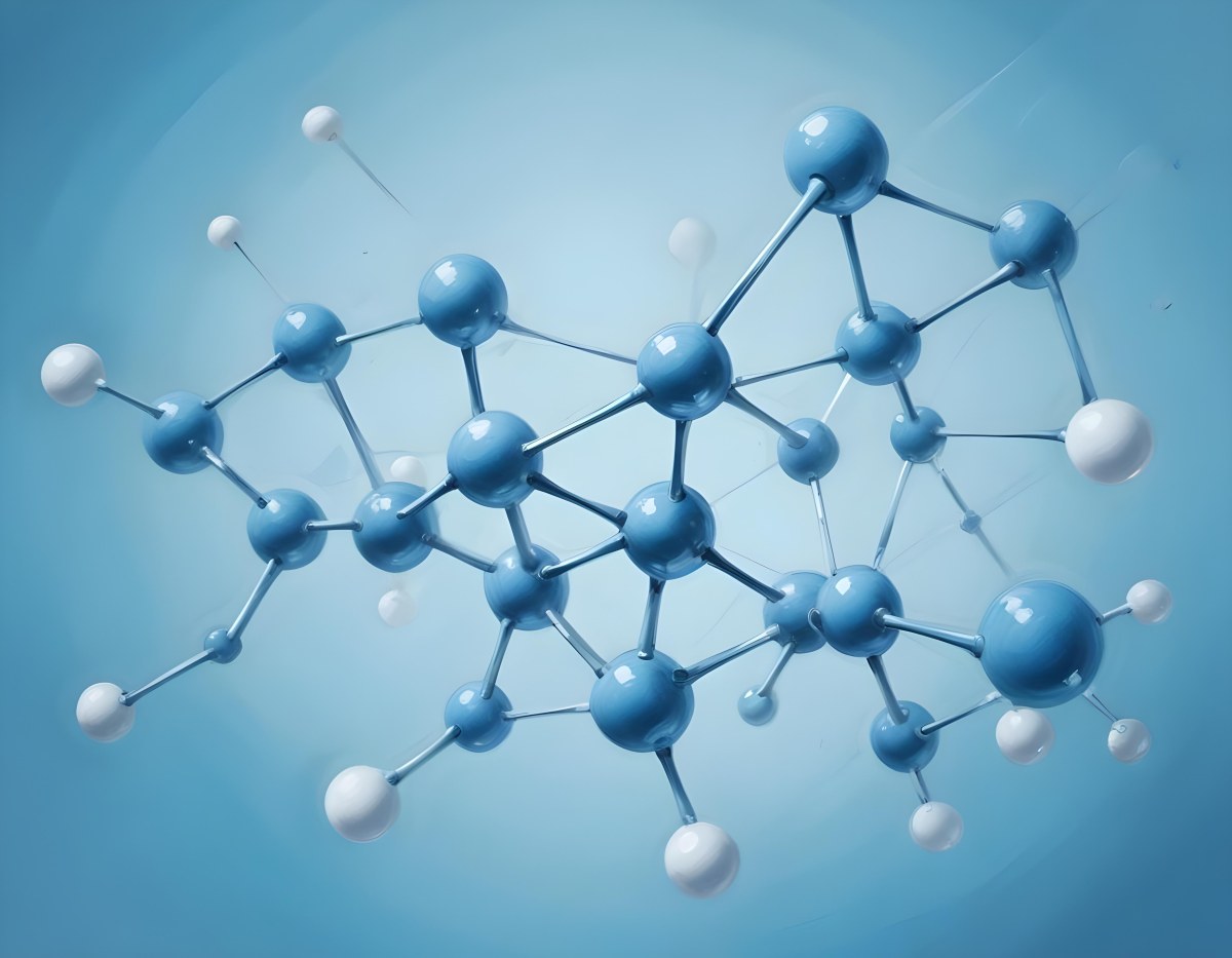3d Model Molecular Structure With Interconnected Spheres And Rods Light Blue Color Scheme Scientific Visualization Clean And Minimalist Design Soft Lighting Abstract Background With Blurred Spheres Figure Octane 22 2f94