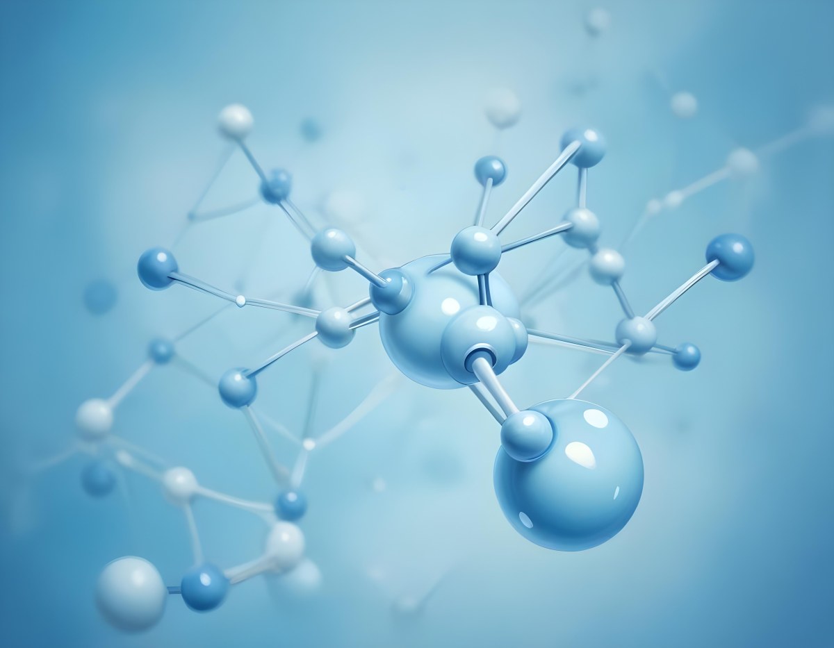 3d Model Molecular Structure With Interconnected Spheres And Rods Light Blue Color Scheme Scientific Visualization Clean And Minimalist Design Soft Lighting Abstract Background With Blurred Spheres Figure Octane 28 7cbc
