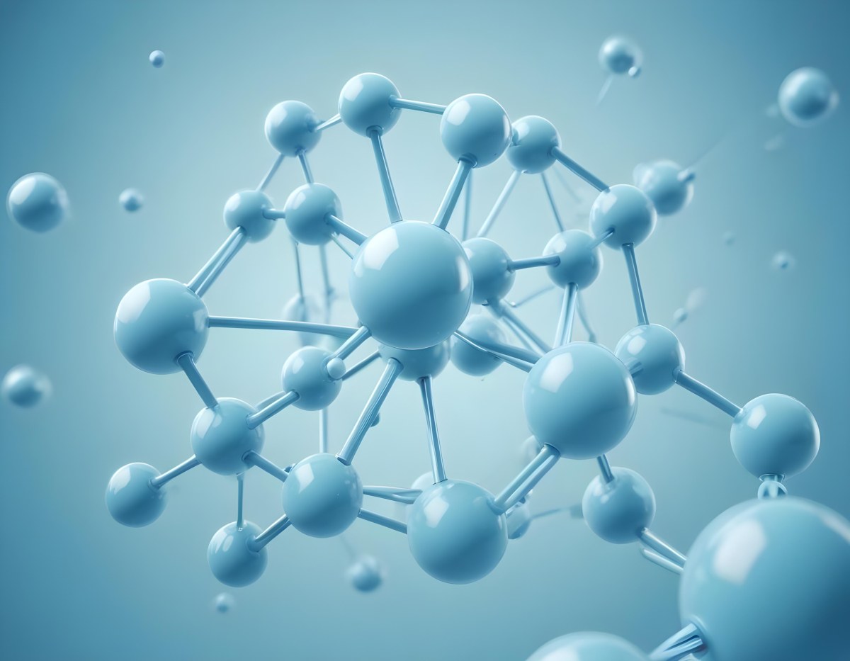 3d Model Molecular Structure With Interconnected Spheres And Rods Light Blue Color Scheme Scientific Visualization Clean And Minimalist Design Soft Lighting Abstract Background With Blurred Spheres Figure Octane 31 3598