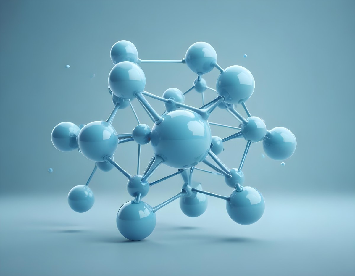 3d Model Molecular Structure With Interconnected Spheres And Rods Light Blue Color Scheme Scientific Visualization Clean And Minimalist Design Soft Lighting Abstract Background With Blurred Spheres Figure Octane 36 A24d