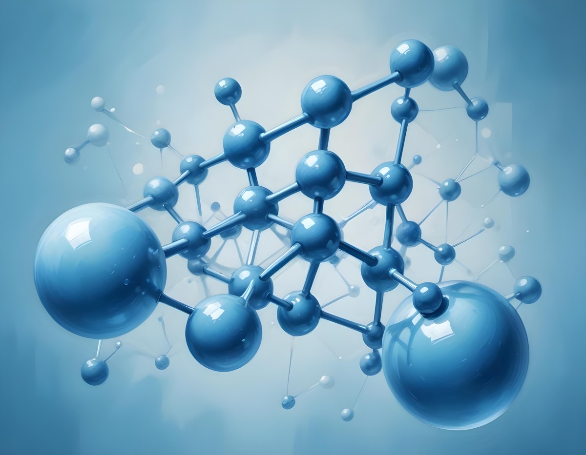 3d Model Molecular Structure With Interconnected Spheres And Rods Light Blue Color Scheme Scientific Visualization Clean And Minimalist Design Soft Lighting Abstract Background With Blurred Spheres Figure Octane 4 5149