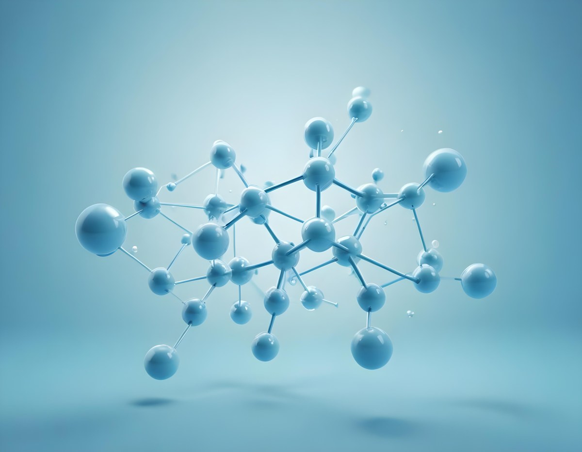 3d Model Molecular Structure With Interconnected Spheres And Rods Light Blue Color Scheme Scientific Visualization Clean And Minimalist Design Soft Lighting Abstract Background With Blurred Spheres Figure Octane 43 27a8