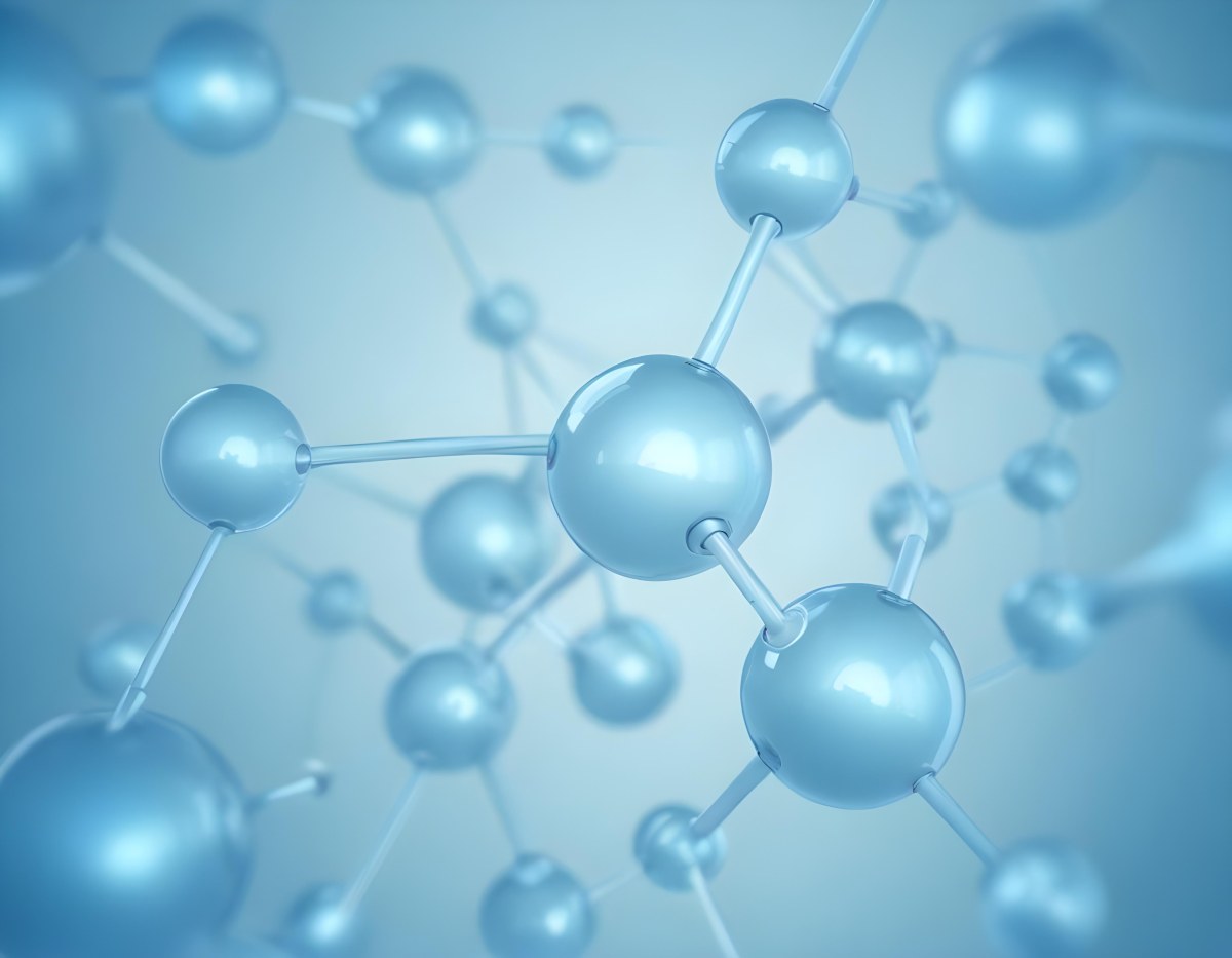 3d Model Molecular Structure With Interconnected Spheres And Rods Light Blue Color Scheme Scientific Visualization Clean And Minimalist Design Soft Lighting Abstract Background With Blurred Spheres Figure Octane 45 7223