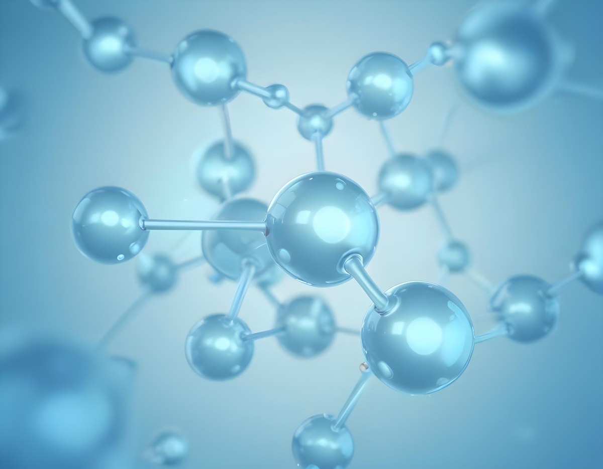 3d Model Molecular Structure With Interconnected Spheres And Rods Light Blue Color Scheme Scientific Visualization Clean And Minimalist Design Soft Lighting Abstract Background With Blurred Spheres Figure Octane 55 0646
