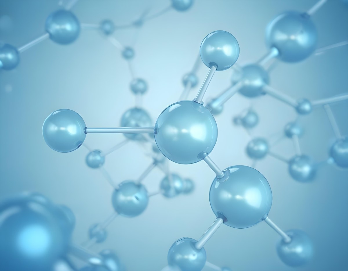 3d Model Molecular Structure With Interconnected Spheres And Rods Light Blue Color Scheme Scientific Visualization Clean And Minimalist Design Soft Lighting Abstract Background With Blurred Spheres Figure Octane 59 8d2b