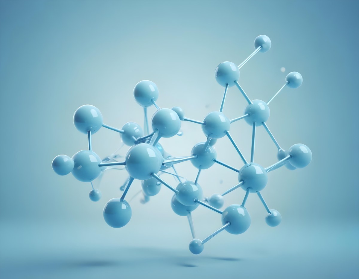 3d Model Molecular Structure With Interconnected Spheres And Rods Light Blue Color Scheme Scientific Visualization Clean And Minimalist Design Soft Lighting Abstract Background With Blurred Spheres Figure Octane 66 E38c