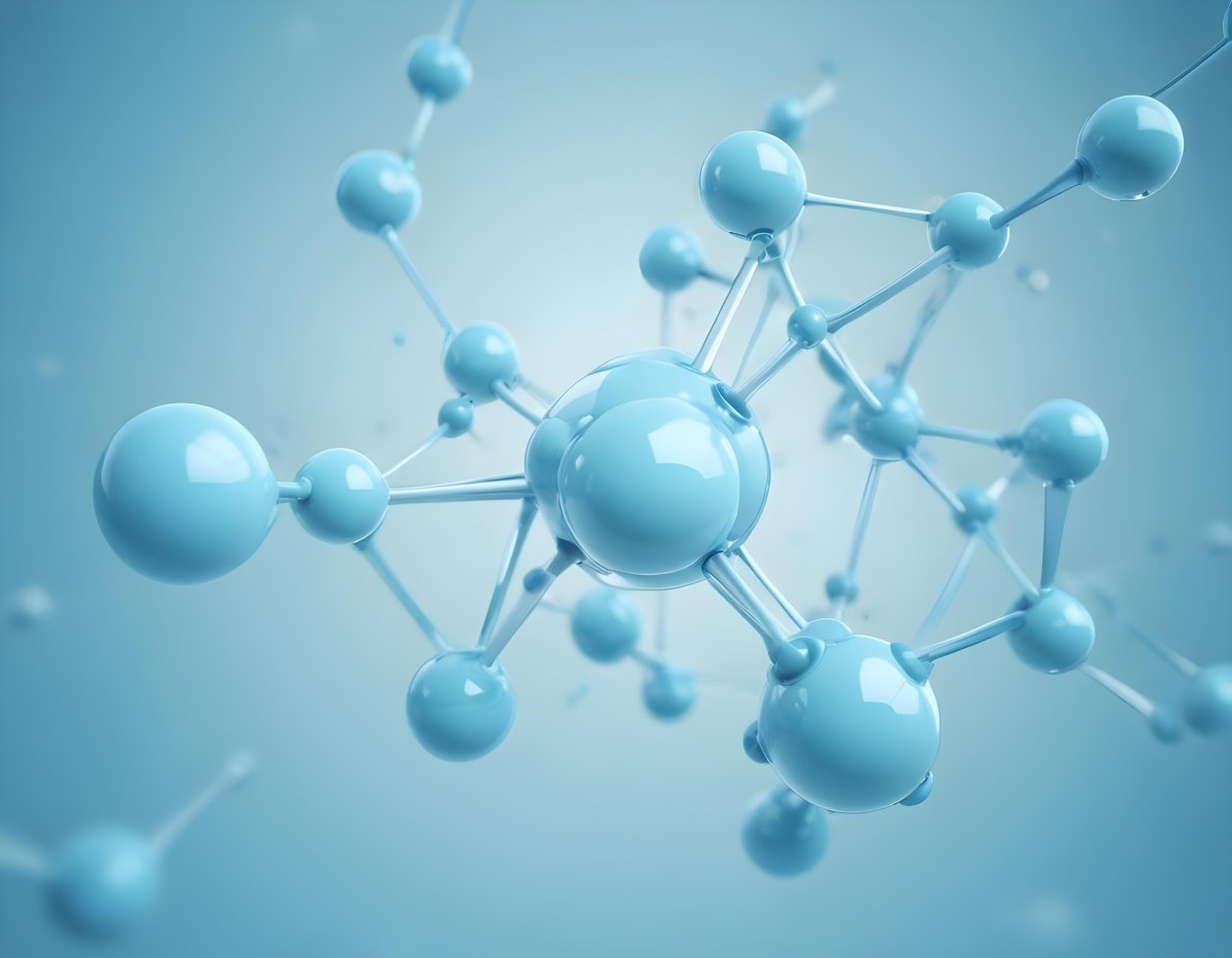 3d Model Molecular Structure With Interconnected Spheres And Rods Light Blue Color Scheme Scientific Visualization Clean And Minimalist Design Soft Lighting Abstract Background With Blurred Spheres Figure Octane 68 Fc04