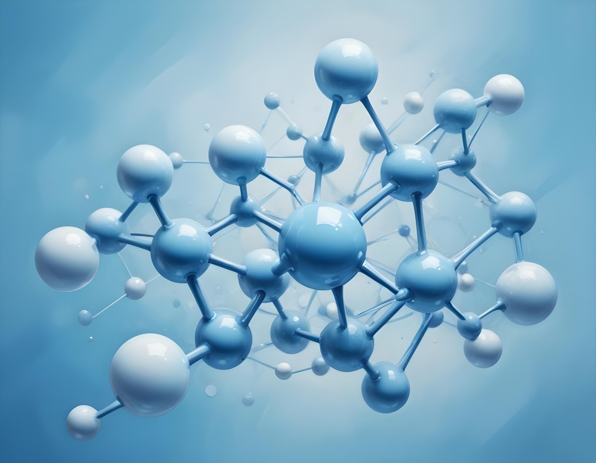 3d Model Molecular Structure With Interconnected Spheres And Rods Light Blue Color Scheme Scientific Visualization Clean And Minimalist Design Soft Lighting Abstract Background With Blurred Spheres Figure Octane 69 46f3