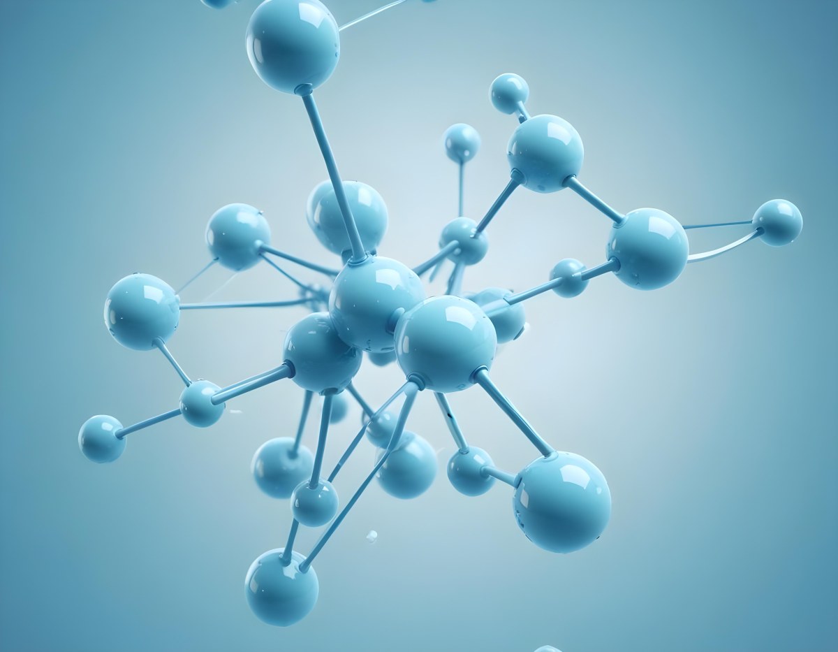 3d Model Molecular Structure With Interconnected Spheres And Rods Light Blue Color Scheme Scientific Visualization Clean And Minimalist Design Soft Lighting Abstract Background With Blurred Spheres Figure Octane 7 6c0c