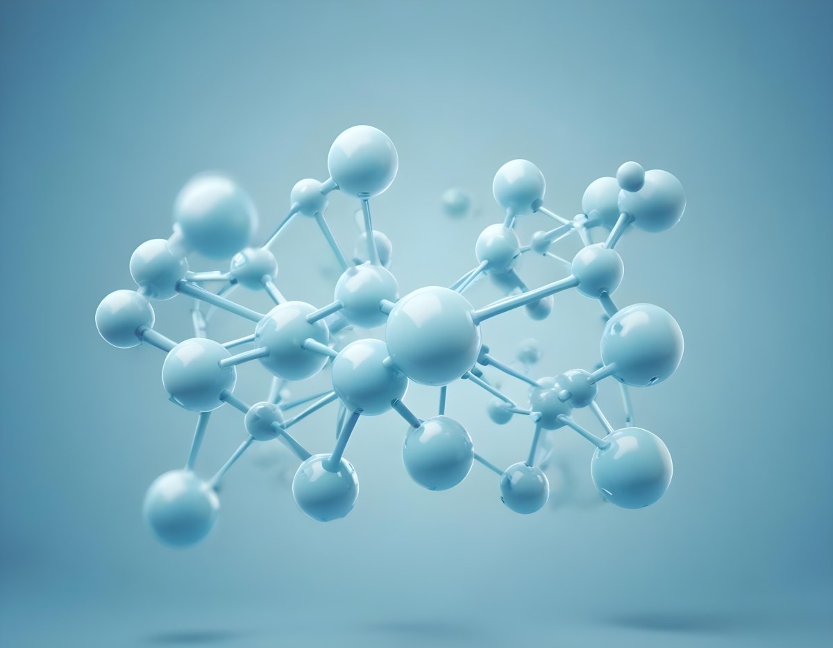 3d Model Molecular Structure With Interconnected Spheres And Rods Light Blue Color Scheme Scientific Visualization Clean And Minimalist Design Soft Lighting Abstract Background With Blurred Spheres Figure Octane 72 44b3