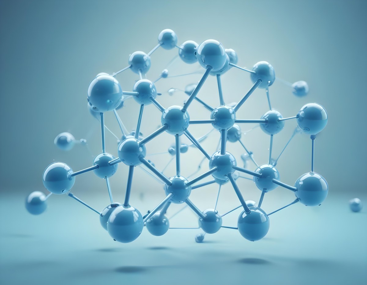 3d Model Molecular Structure With Interconnected Spheres And Rods Light Blue Color Scheme Scientific Visualization Clean And Minimalist Design Soft Lighting Abstract Background With Blurred Spheres Figure Octane 9 0d34