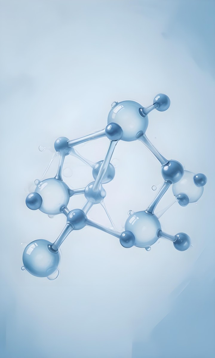 3d Model Molecular Structure With Interconnected Spheres Transparent Material Light Blue Color Scientific Representation Clean And Minimalist Design Soft Lighting Abstract Background Figure Octane Render Volumet 17 0ebe