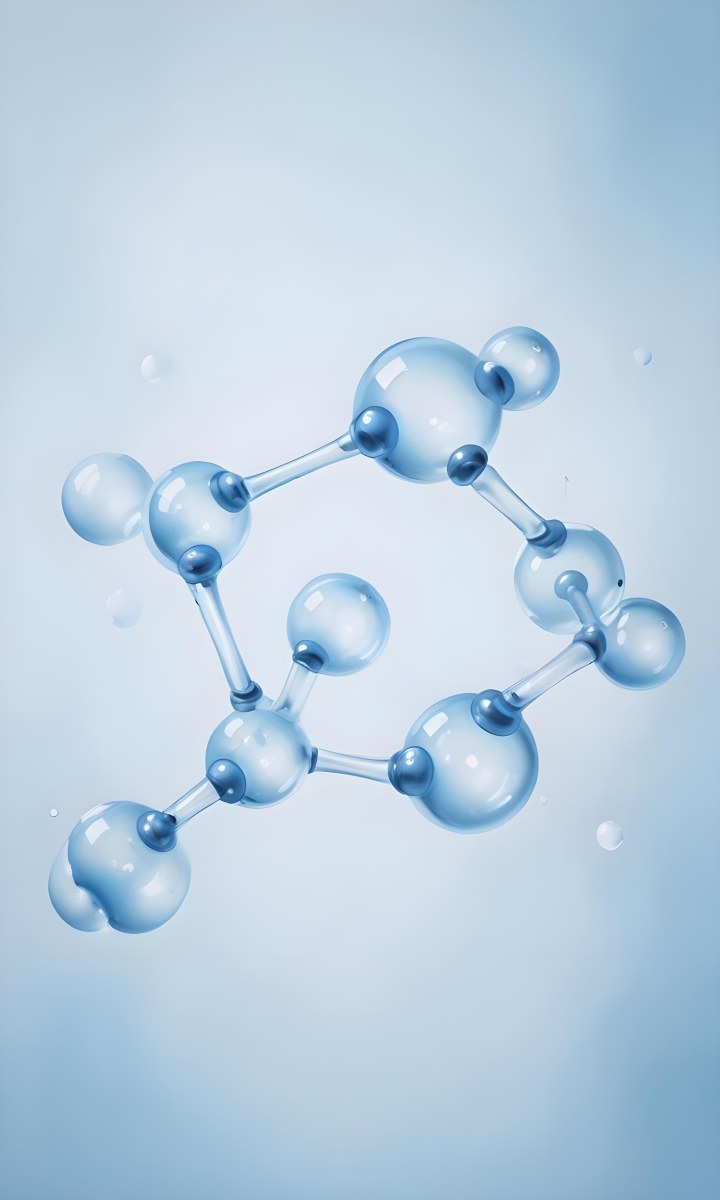 3d Model Molecular Structure With Interconnected Spheres Transparent Material Light Blue Color Scientific Representation Clean And Minimalist Design Soft Lighting Abstract Background Figure Octane Render Volumet 20 Ace3