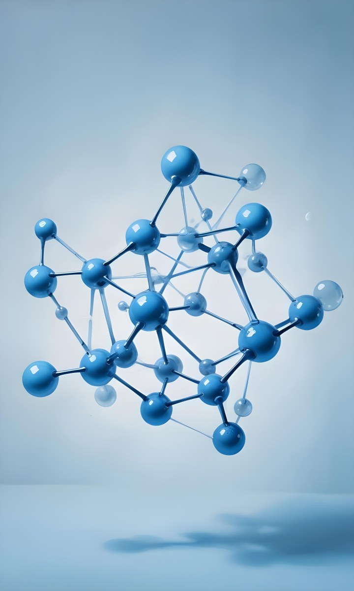 3d Model Molecular Structure With Interconnected Spheres Transparent Material Light Blue Color Scientific Representation Clean And Minimalist Design Soft Lighting Abstract Background Figure Octane Render Volumet 3 0a7f