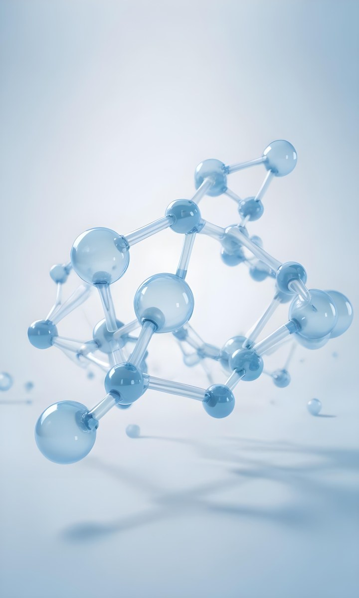 3d Model Molecular Structure With Interconnected Spheres Transparent Material Light Blue Color Scientific Representation Clean And Minimalist Design Soft Lighting Abstract Background Figure Octane Render Volumet 35 E578
