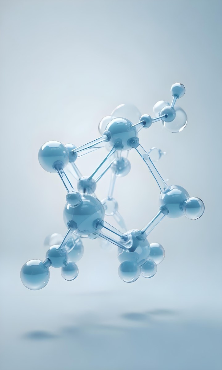 3d Model Molecular Structure With Interconnected Spheres Transparent Material Light Blue Color Scientific Representation Clean And Minimalist Design Soft Lighting Abstract Background Figure Octane Render Volumet 41 61d5