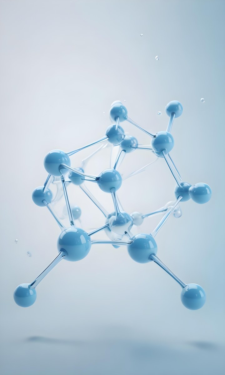 3d Model Molecular Structure With Interconnected Spheres Transparent Material Light Blue Color Scientific Representation Clean And Minimalist Design Soft Lighting Abstract Background Figure Octane Render Volumet 45 7125