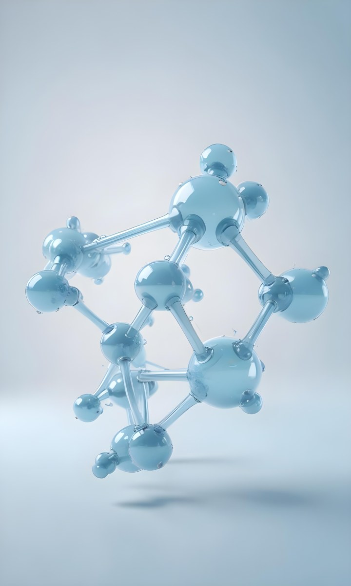 3d Model Molecular Structure With Interconnected Spheres Transparent Material Light Blue Color Scientific Representation Clean And Minimalist Design Soft Lighting Abstract Background Figure Octane Render Volumet 46 1e5a