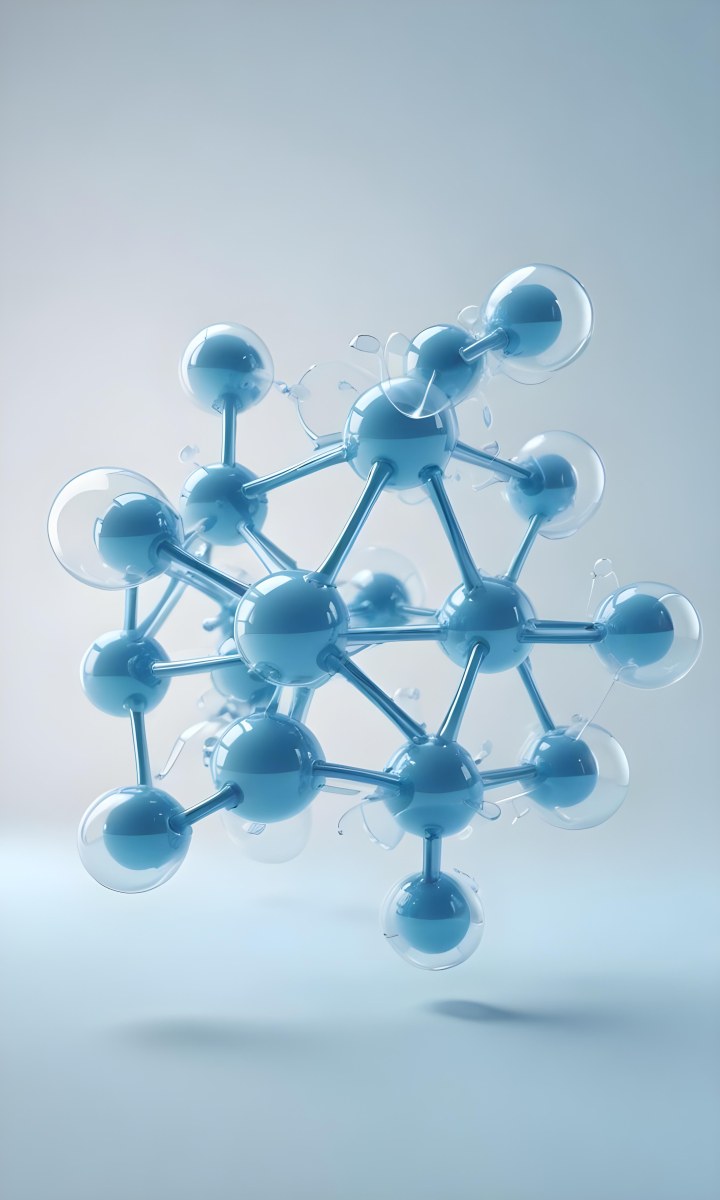 3d Model Molecular Structure With Interconnected Spheres Transparent Material Light Blue Color Scientific Representation Clean And Minimalist Design Soft Lighting Abstract Background Figure Octane Render Volumet 48 8150