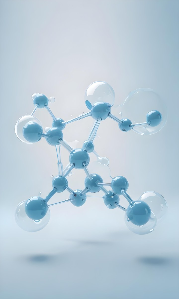 3d Model Molecular Structure With Interconnected Spheres Transparent Material Light Blue Color Scientific Representation Clean And Minimalist Design Soft Lighting Abstract Background Figure Octane Render Volumet 49 D17d