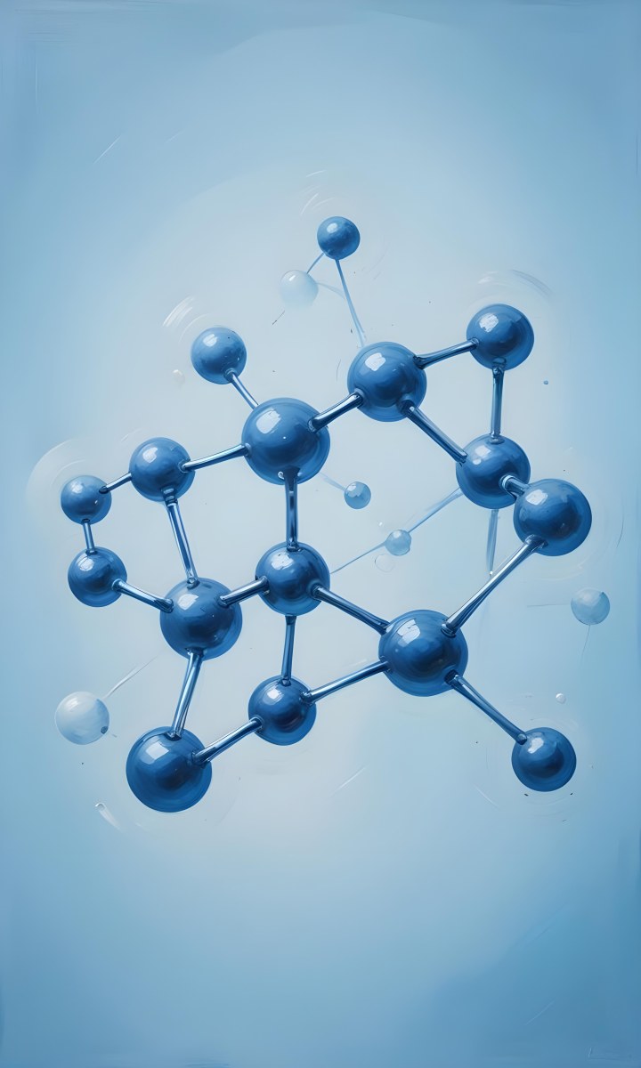 3d Model Molecular Structure With Interconnected Spheres Transparent Material Light Blue Color Scientific Representation Clean And Minimalist Design Soft Lighting Abstract Background Figure Octane Render Volumet 7 595a