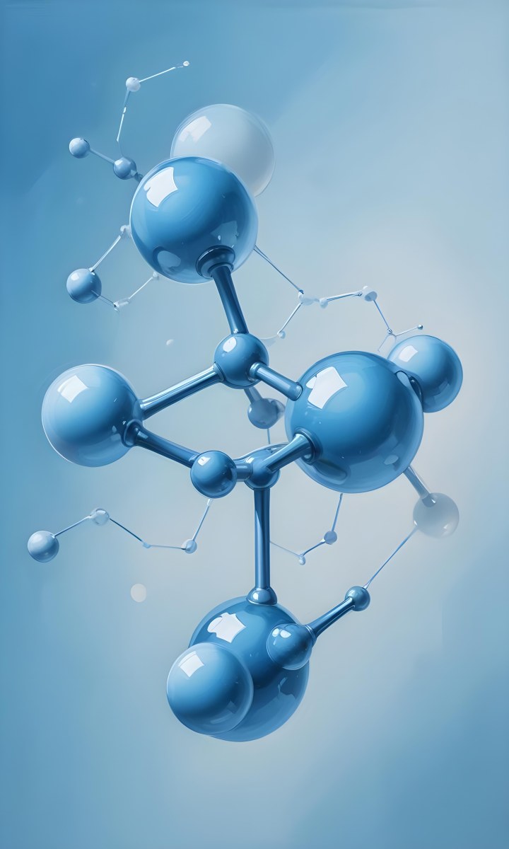 3d Model Molecular Structure With Interconnected Spheres Transparent Material Light Blue Color Scientific Representation Clean And Minimalist Design Soft Lighting Abstract Background Figure Octane Render Volumet 8 De6f