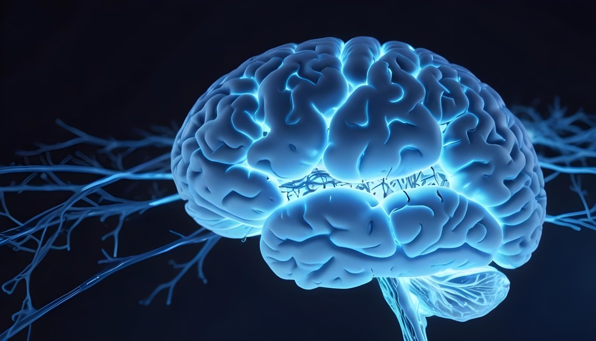 A Blue Human Brain With Dark Connections Representing Neural Networks And Cognitive Function On A Dark Blue Background 17 3b07