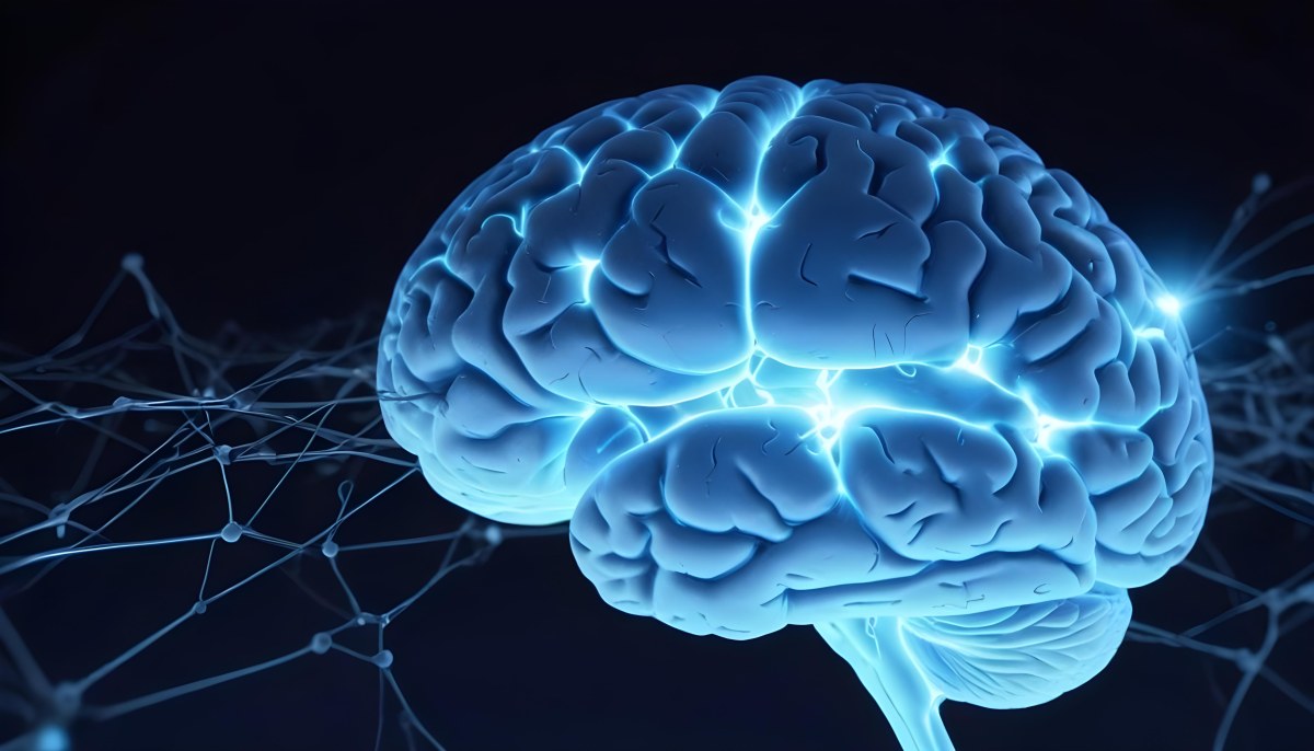 A Blue Human Brain With Dark Connections Representing Neural Networks And Cognitive Function On A Dark Blue Background 2 Caef