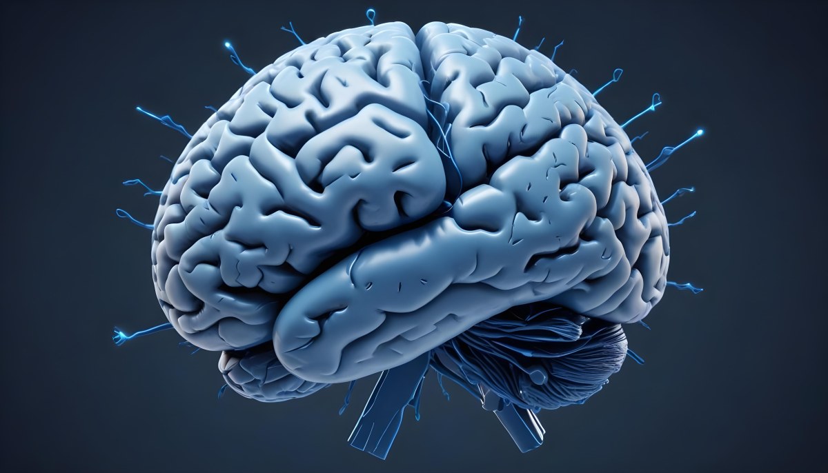 A Blue Human Brain With Dark Connections Representing Neural Networks And Cognitive Function On A Dark Blue Background 3 Bd4c