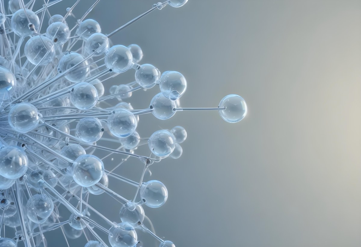A Cluster Of Transparent Spheres Connected By Thin Rods Creating A Complex Network Soft Blue And Gray Gradient Background 11 9704