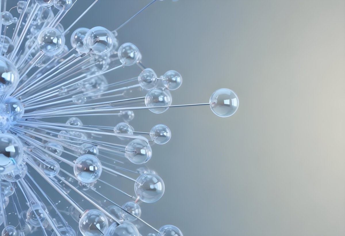 A Cluster Of Transparent Spheres Connected By Thin Rods Creating A Complex Network Soft Blue And Gray Gradient Background 15 27ca