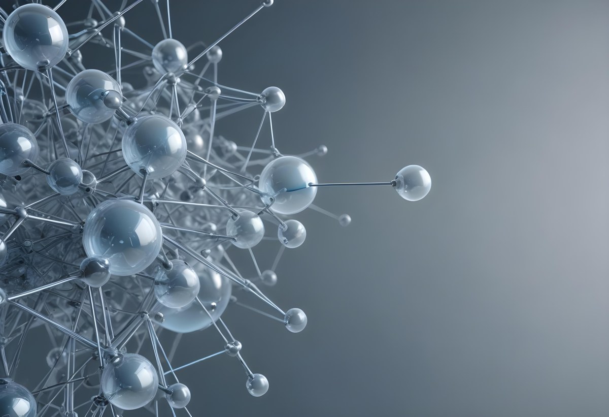 A Cluster Of Transparent Spheres Connected By Thin Rods Creating A Complex Network Soft Blue And Gray Gradient Background 24 65e7