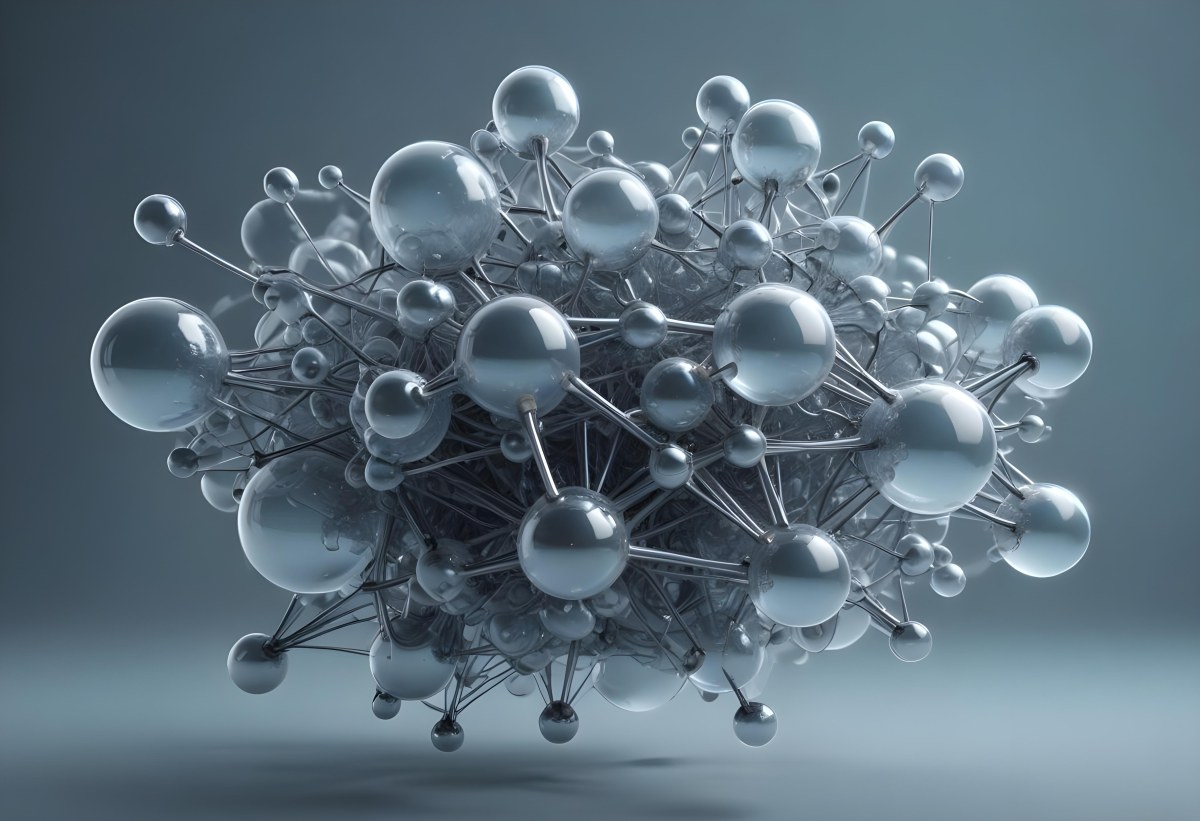 A Cluster Of Transparent Spheres Connected By Thin Rods Creating A Complex Network Soft Blue And Gray Gradient Background 27 C906