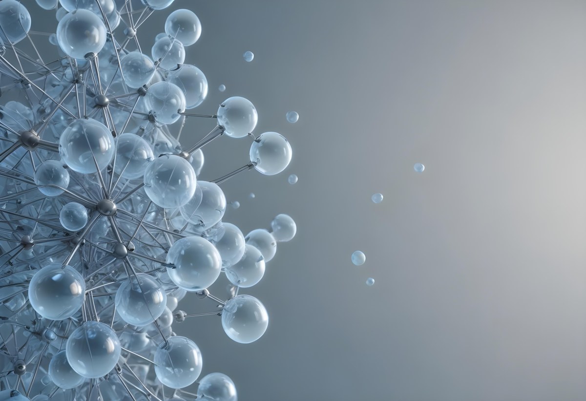A Cluster Of Transparent Spheres Connected By Thin Rods Creating A Complex Network Soft Blue And Gray Gradient Background 30 4453
