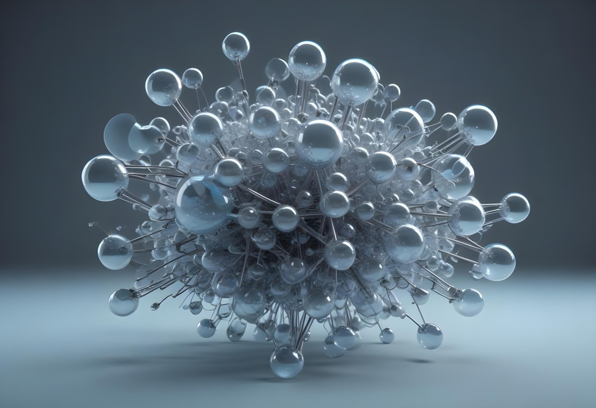 A Cluster Of Transparent Spheres Connected By Thin Rods Creating A Complex Network Soft Blue And Gray Gradient Background 31 E1a0