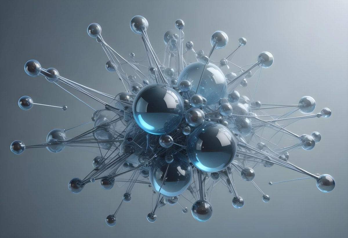 A Cluster Of Transparent Spheres Connected By Thin Rods Creating A Complex Network Soft Blue And Gray Gradient Background 37 F32e