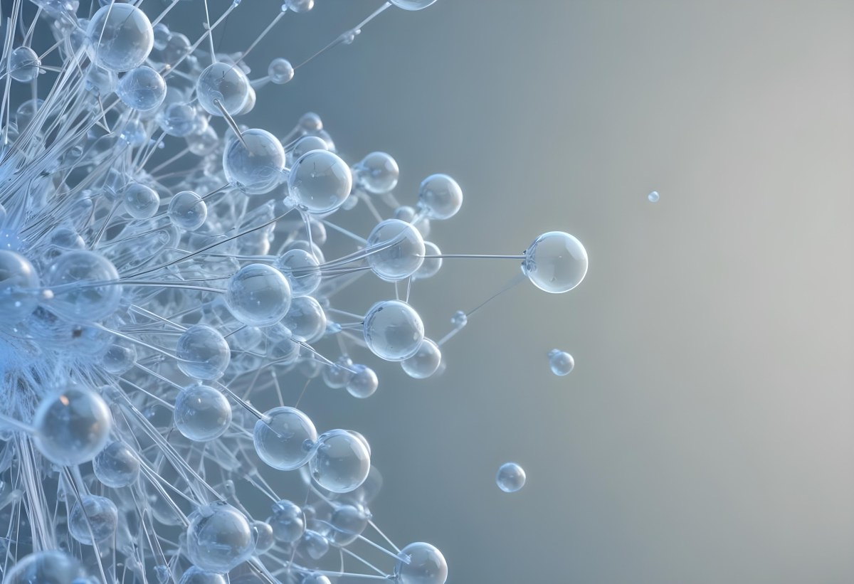 A Cluster Of Transparent Spheres Connected By Thin Rods Creating A Complex Network Soft Blue And Gray Gradient Background 4 Bd33