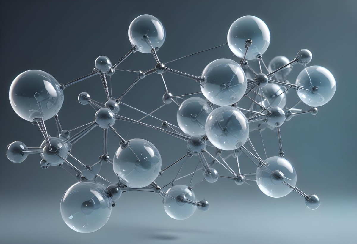 A Cluster Of Transparent Spheres Connected By Thin Rods Creating A Complex Network Soft Blue And Gray Gradient Background 41 726e
