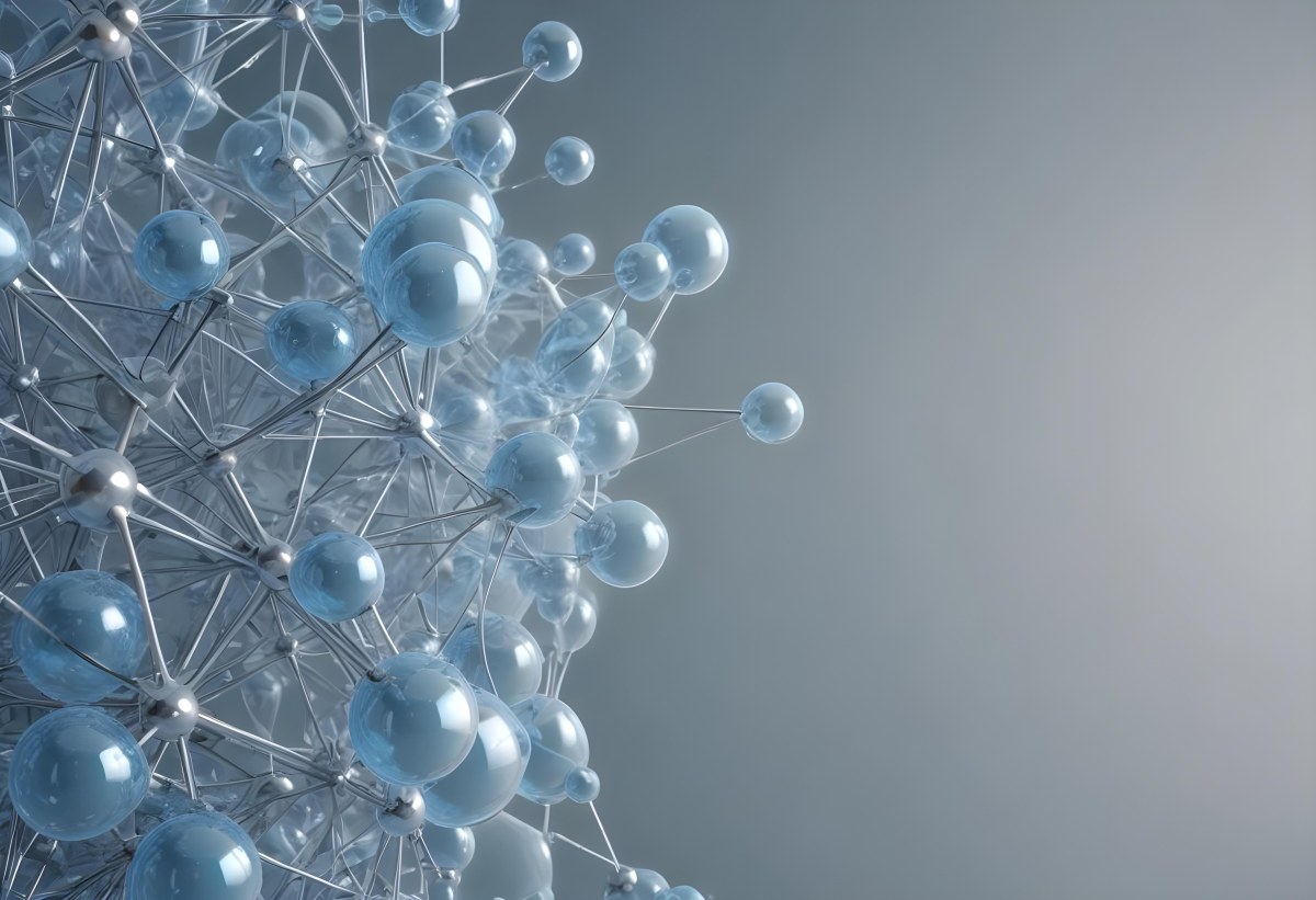 A Cluster Of Transparent Spheres Connected By Thin Rods Creating A Complex Network Soft Blue And Gray Gradient Background 5 53e4