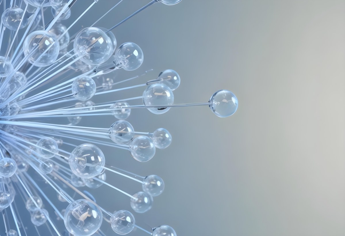 A Cluster Of Transparent Spheres Connected By Thin Rods Creating A Complex Network Soft Blue And Gray Gradient Background 6 4b60
