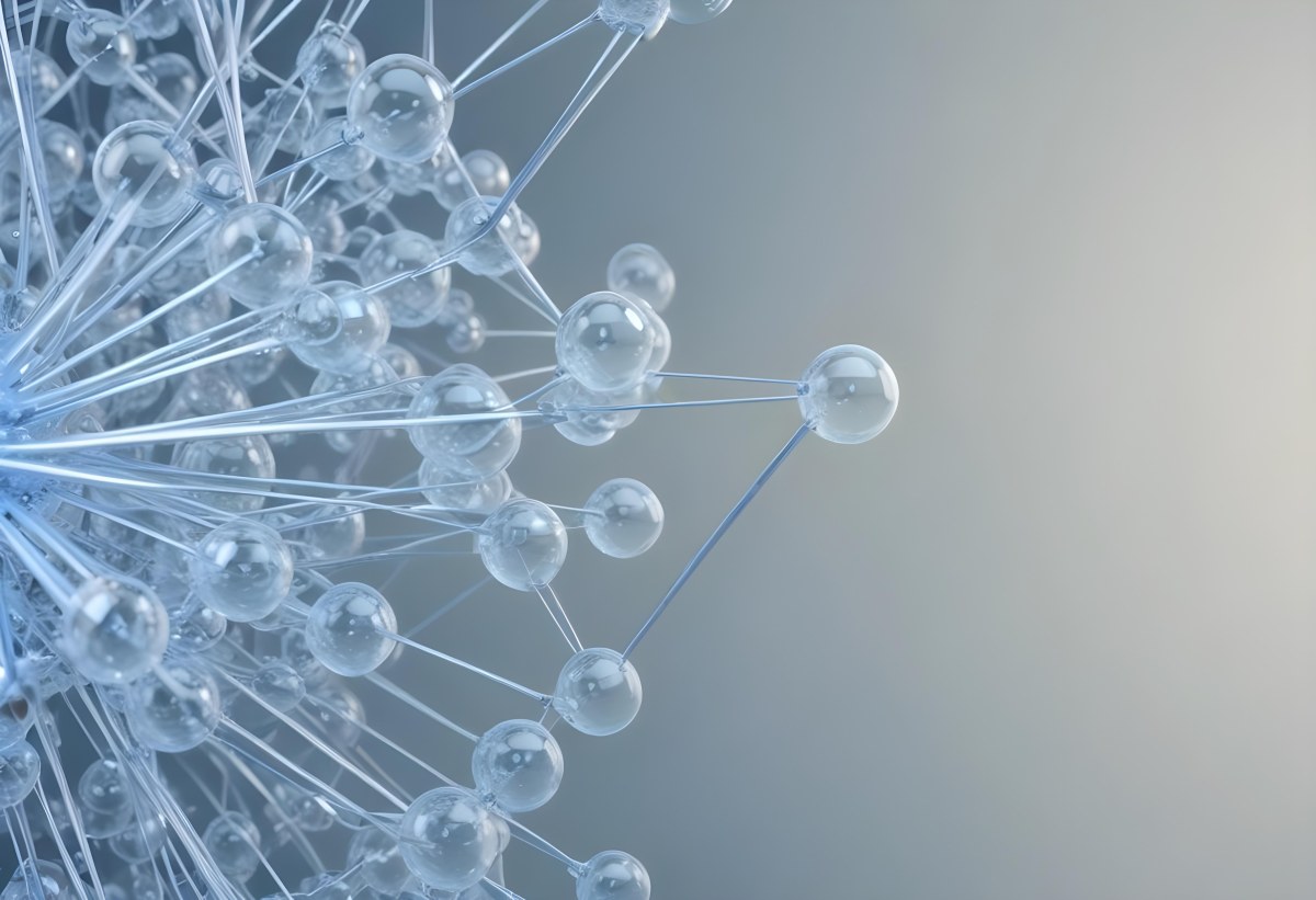 A Cluster Of Transparent Spheres Connected By Thin Rods Creating A Complex Network Soft Blue And Gray Gradient Background 7 4358