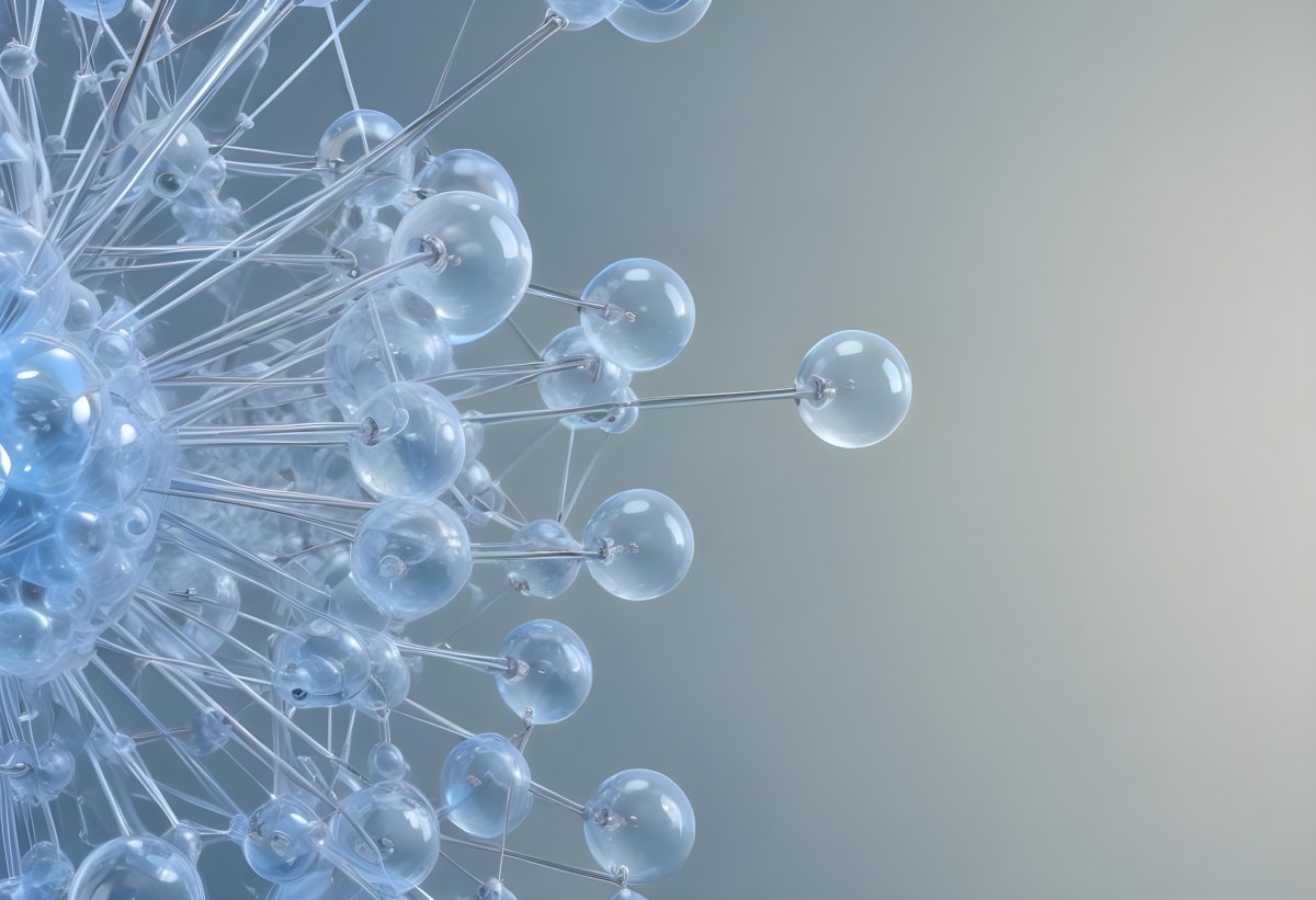 A Cluster Of Transparent Spheres Connected By Thin Rods Creating A Complex Network Soft Blue And Gray Gradient Background 8 C246