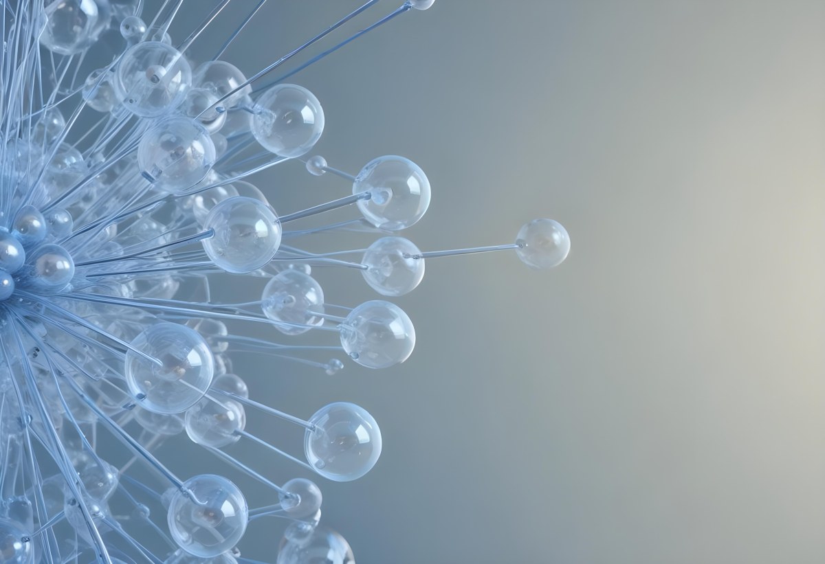 A Cluster Of Transparent Spheres Connected By Thin Rods Creating A Complex Network Soft Blue And Gray Gradient Background 9 8180