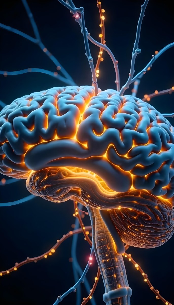 A Human Brain With Glowing Synapses Detailed Anatomy Neural Connections Intricate Details Dark Background Scientific Visualization Anatomical Representation Futuristic Technology Vibrant Colors 12 05b0