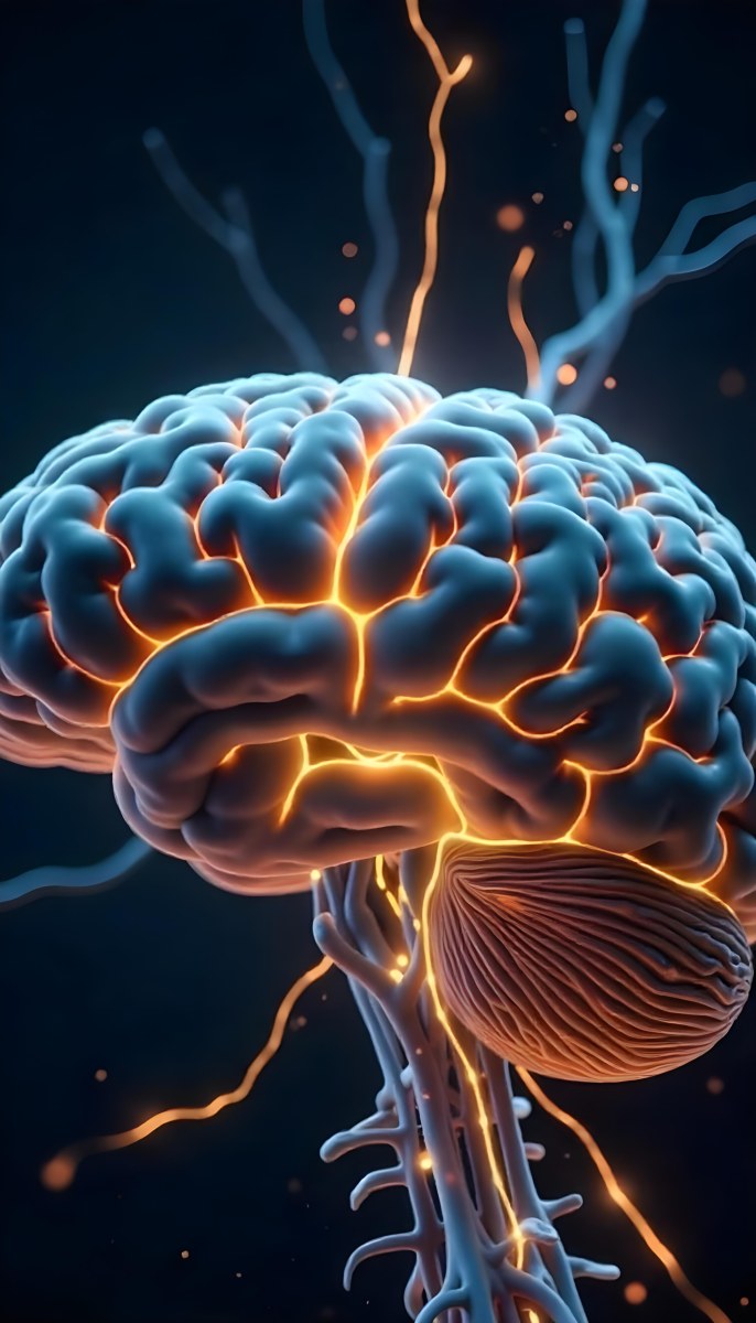 A Human Brain With Glowing Synapses Detailed Anatomy Neural Connections Intricate Details Dark Background Scientific Visualization Anatomical Representation Futuristic Technology Vibrant Colors 18 E840