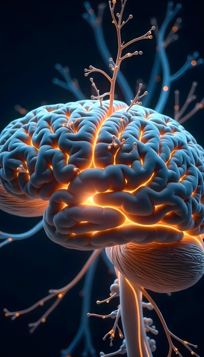 A Human Brain With Glowing Synapses Detailed Anatomy Neural Connections Intricate Details Dark Background Scientific Visualization Anatomical Representation Futuristic Technology Vibrant Colors 23 0877