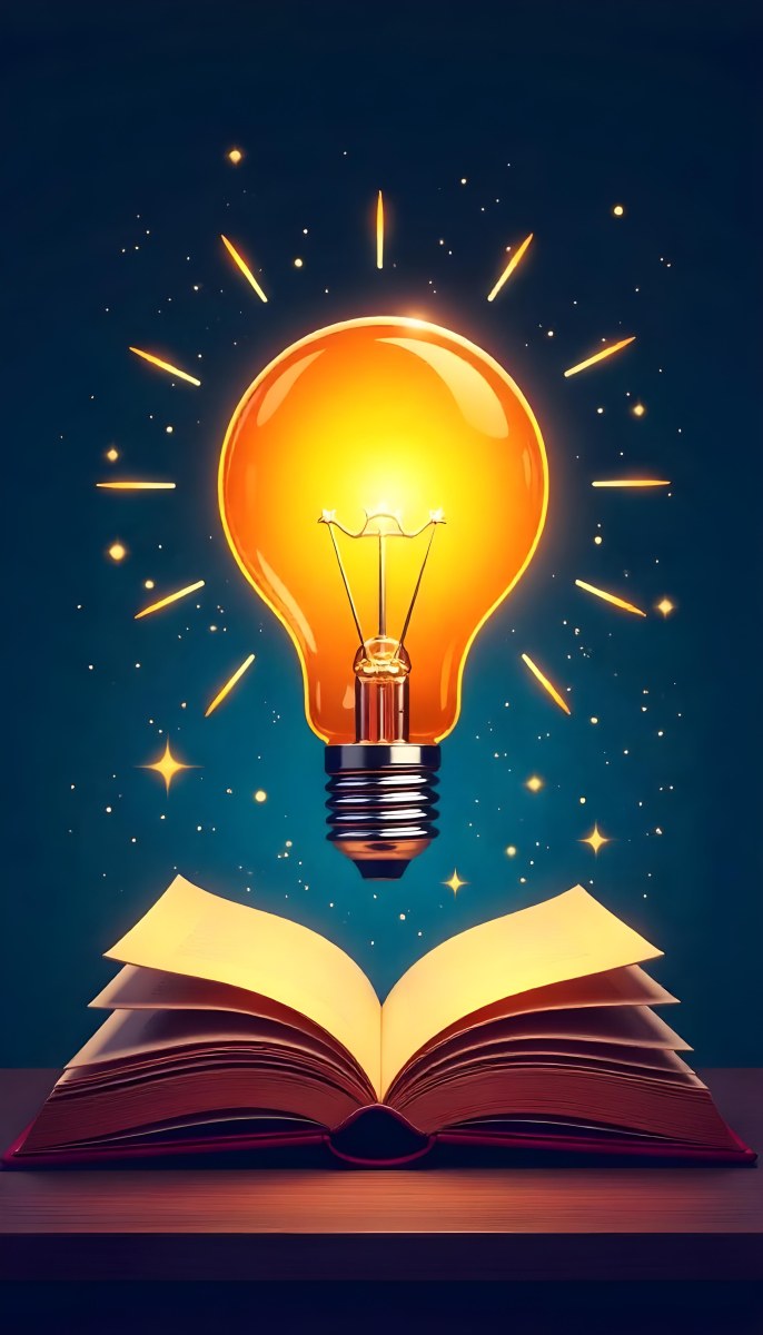 A Light Bulb Above An Open Book With Stars And Sparkles In The Background Concept Of Knowledge Creativity And Inspiration Vibrant Colors Clean Lines And A Modern Design 10 38e3