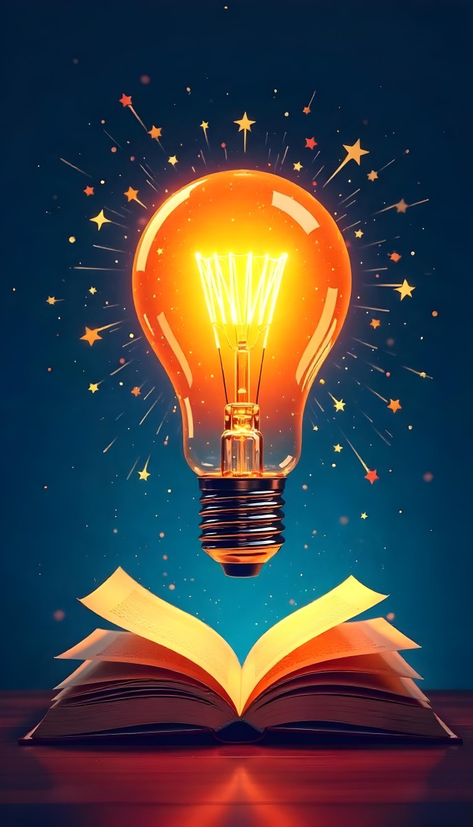 A Light Bulb Above An Open Book With Stars And Sparkles In The Background Concept Of Knowledge Creativity And Inspiration Vibrant Colors Clean Lines And A Modern Design 11 B8e3